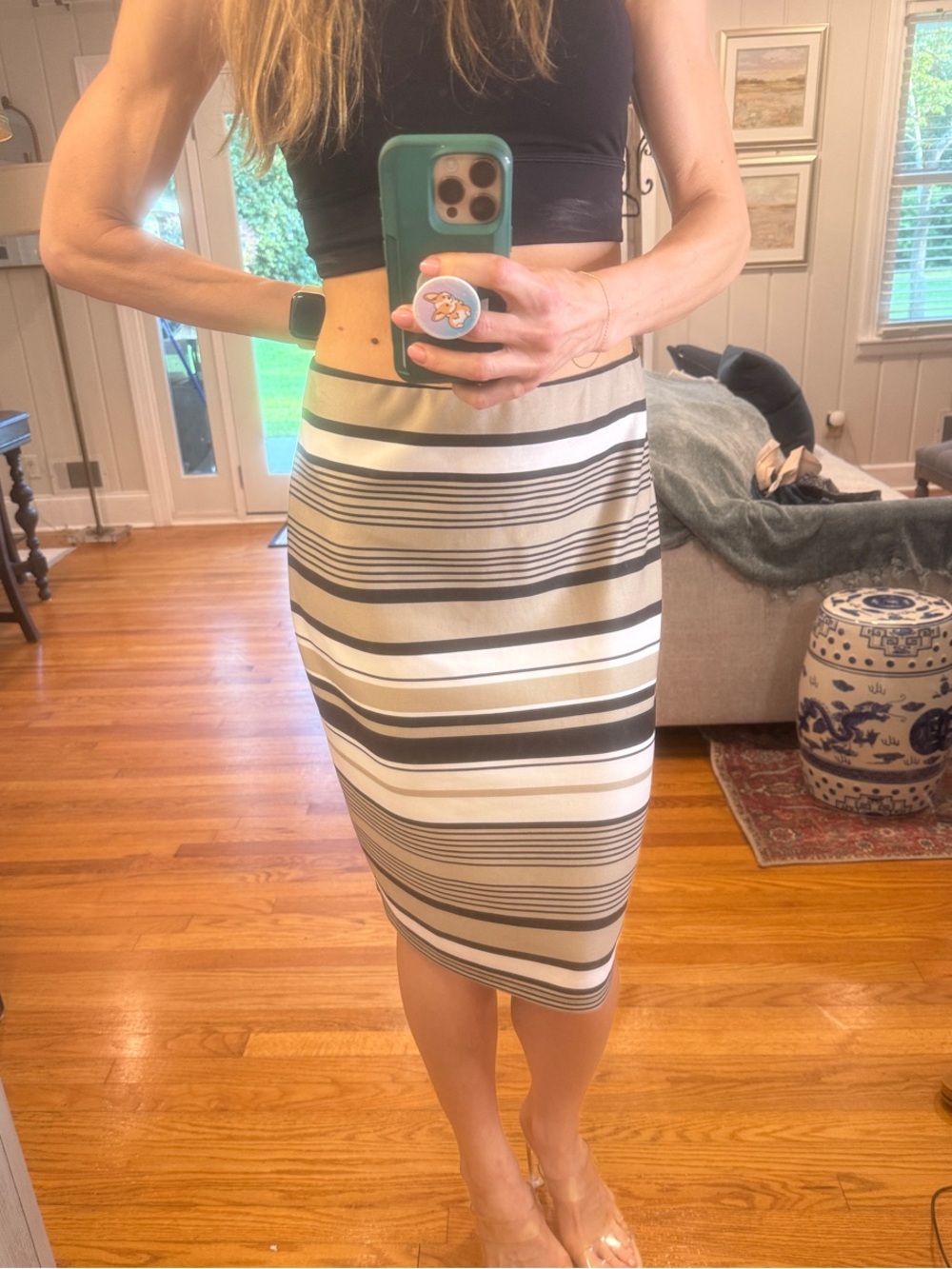 Striped Black and Cream Pencil Skirt - Women's